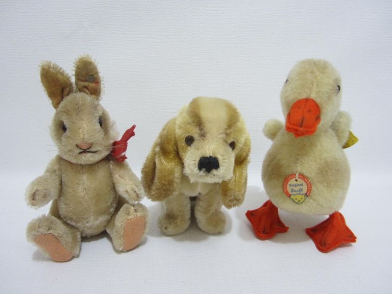 Steiff Vintage Rabbit, Basset Hound, Duckling