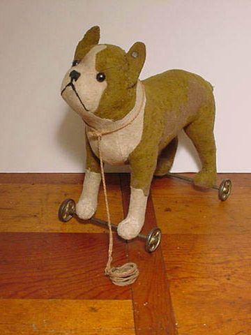 Steiff Felt Boston Terrier on Wheels